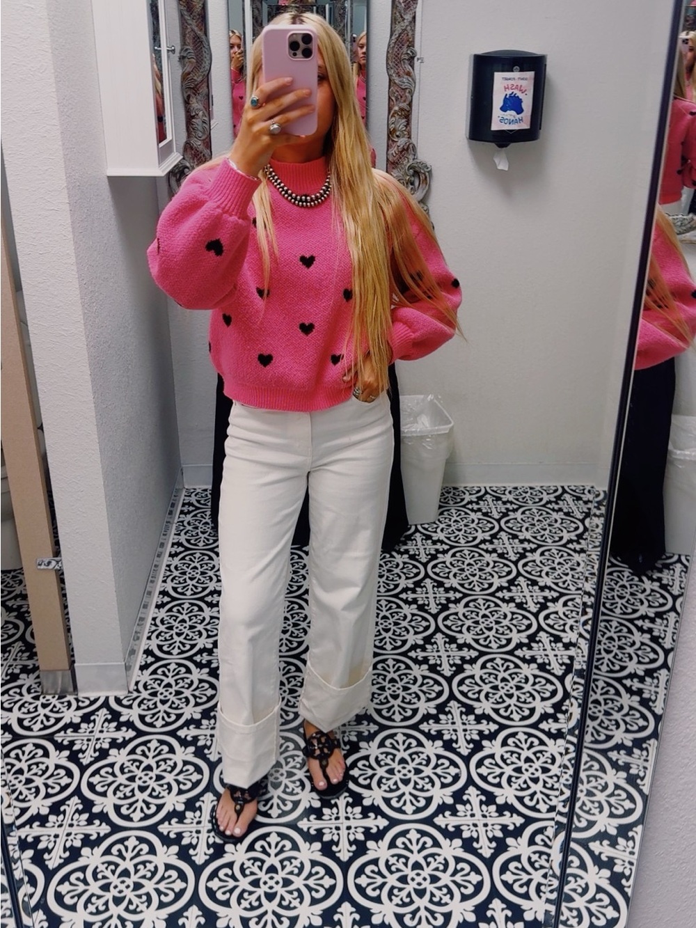 Women’s Pink Heart-Print Knit Sweater by